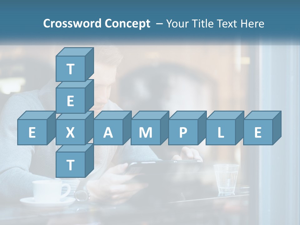 A Man Sitting At A Table Using A Tablet PowerPoint Template