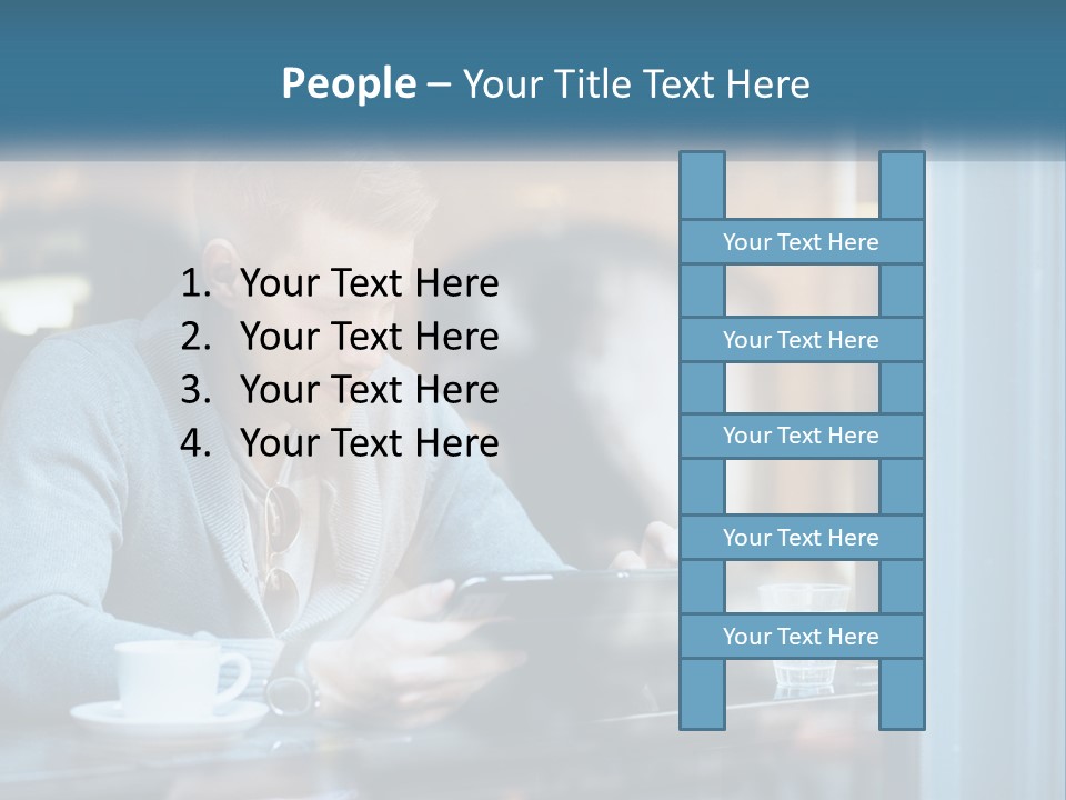 A Man Sitting At A Table Using A Tablet PowerPoint Template