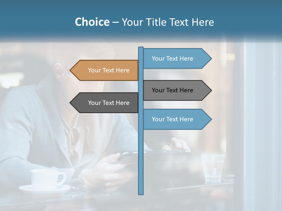 A Man Sitting At A Table Using A Tablet PowerPoint Template