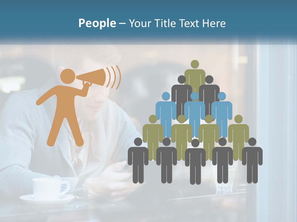 A Man Sitting At A Table Using A Tablet PowerPoint Template