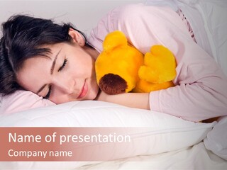 A Woman Laying In Bed With A Stuffed Animal PowerPoint Template