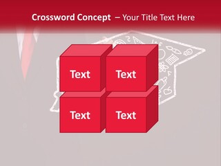 A Man In A Suit Holding A Chalkboard With A Graduation Cap On It PowerPoint Template