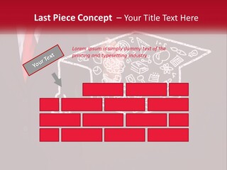 A Man In A Suit Holding A Chalkboard With A Graduation Cap On It PowerPoint Template