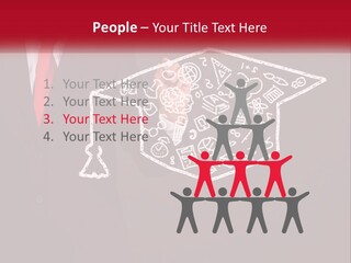 A Man In A Suit Holding A Chalkboard With A Graduation Cap On It PowerPoint Template