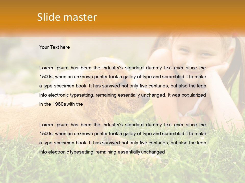 A Little Girl Laying On The Grass With A Dog PowerPoint Template