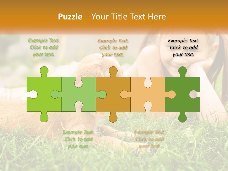 A Little Girl Laying On The Grass With A Dog PowerPoint Template