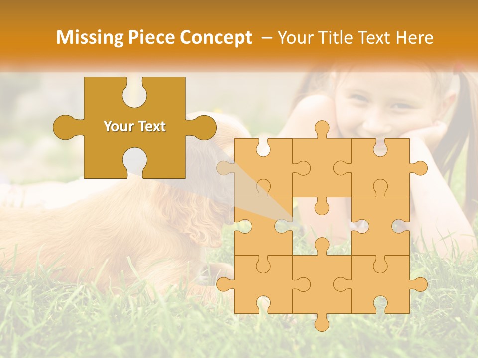 A Little Girl Laying On The Grass With A Dog PowerPoint Template