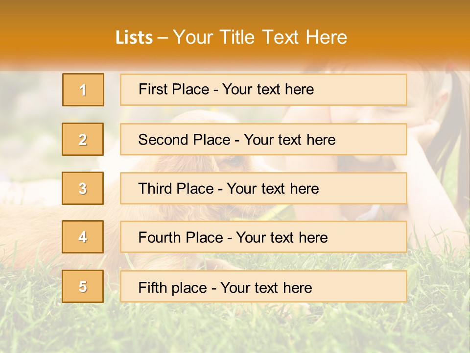 A Little Girl Laying On The Grass With A Dog PowerPoint Template