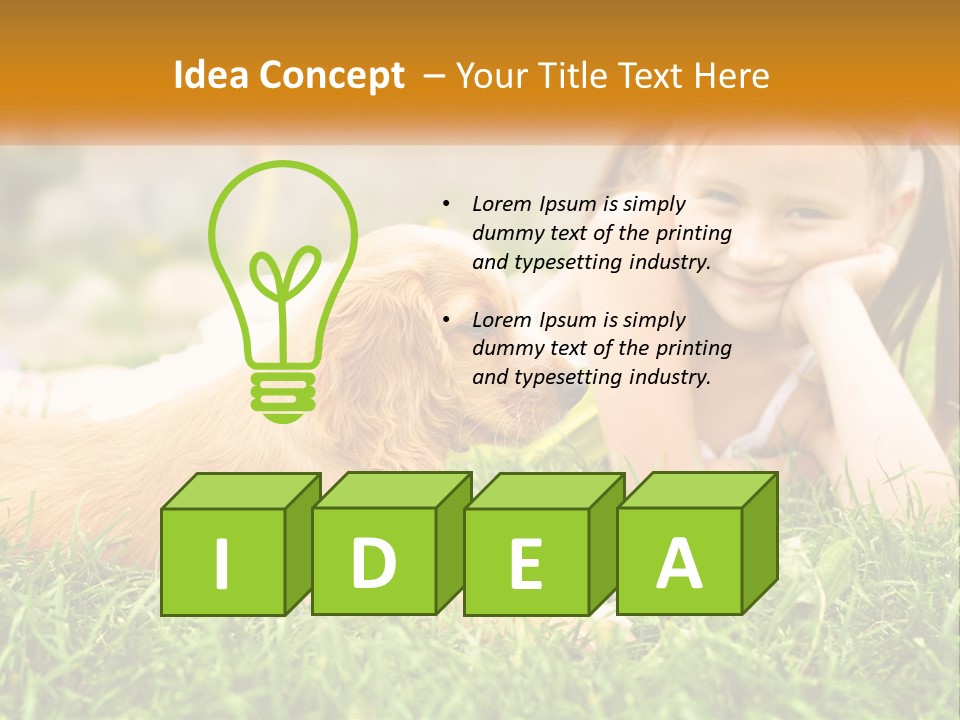 A Little Girl Laying On The Grass With A Dog PowerPoint Template