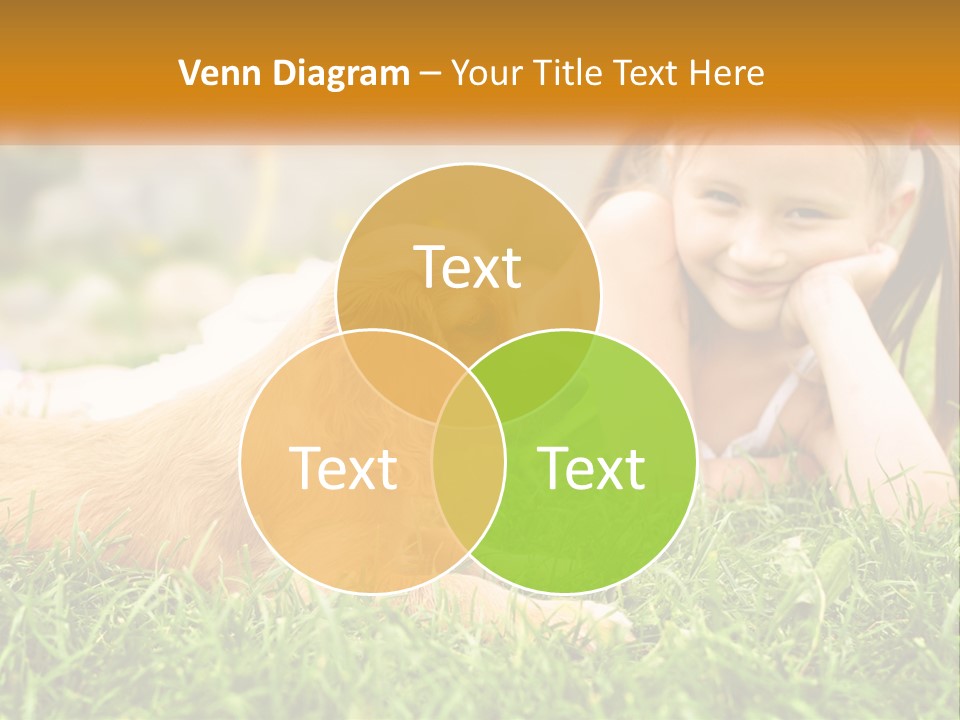 A Little Girl Laying On The Grass With A Dog PowerPoint Template