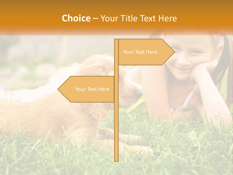 A Little Girl Laying On The Grass With A Dog PowerPoint Template