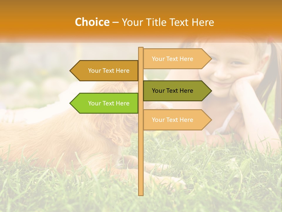 A Little Girl Laying On The Grass With A Dog PowerPoint Template