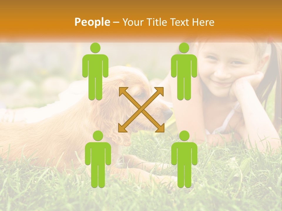 A Little Girl Laying On The Grass With A Dog PowerPoint Template