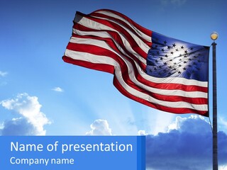An American Flag On A Pole With Clouds In The Background PowerPoint Template