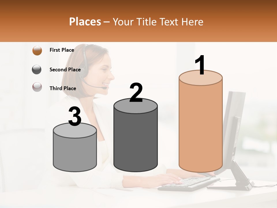 A Woman Wearing A Headset Using A Computer PowerPoint Template