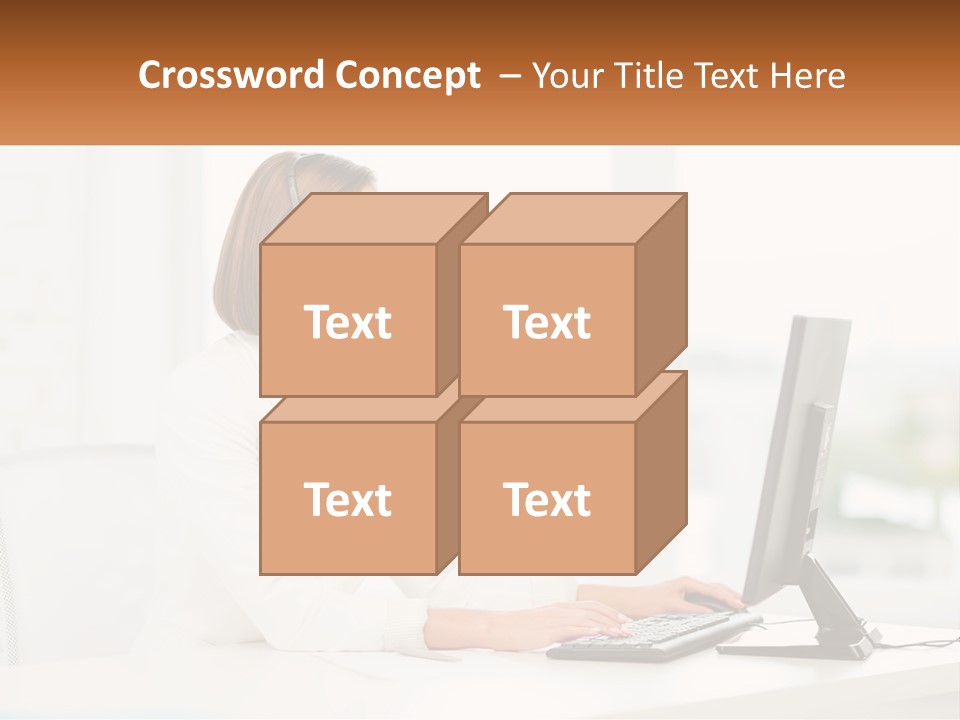 A Woman Wearing A Headset Using A Computer PowerPoint Template