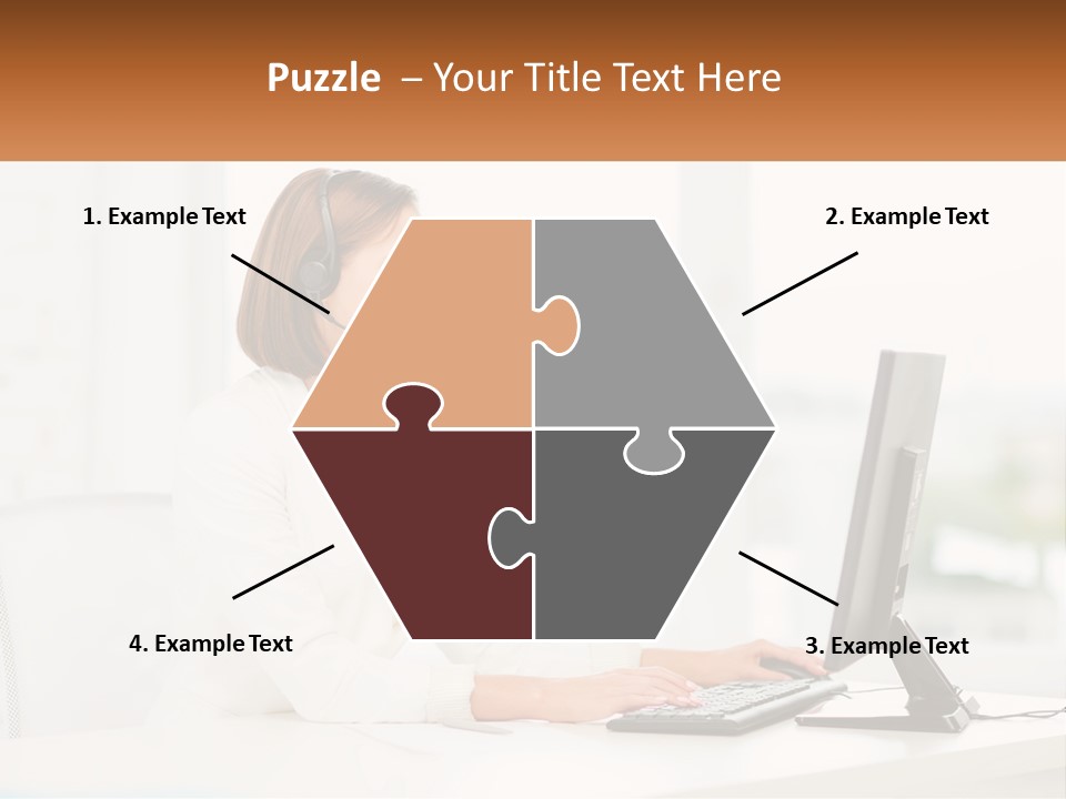 A Woman Wearing A Headset Using A Computer PowerPoint Template