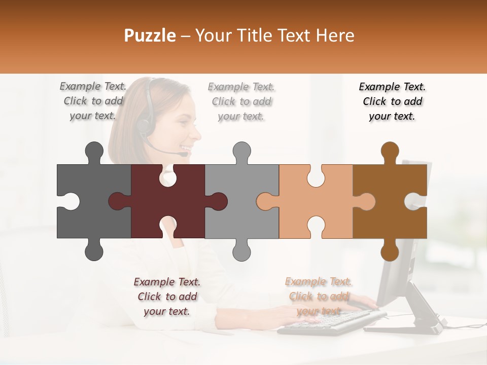 A Woman Wearing A Headset Using A Computer PowerPoint Template