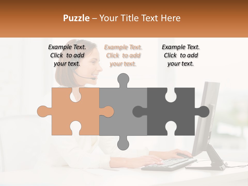 A Woman Wearing A Headset Using A Computer PowerPoint Template