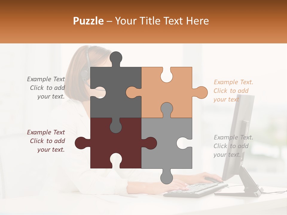 A Woman Wearing A Headset Using A Computer PowerPoint Template