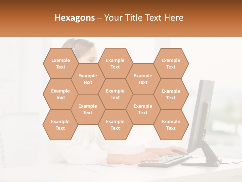 A Woman Wearing A Headset Using A Computer PowerPoint Template