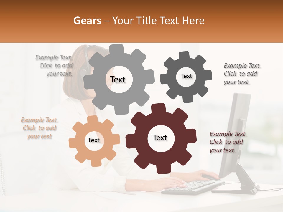 A Woman Wearing A Headset Using A Computer PowerPoint Template