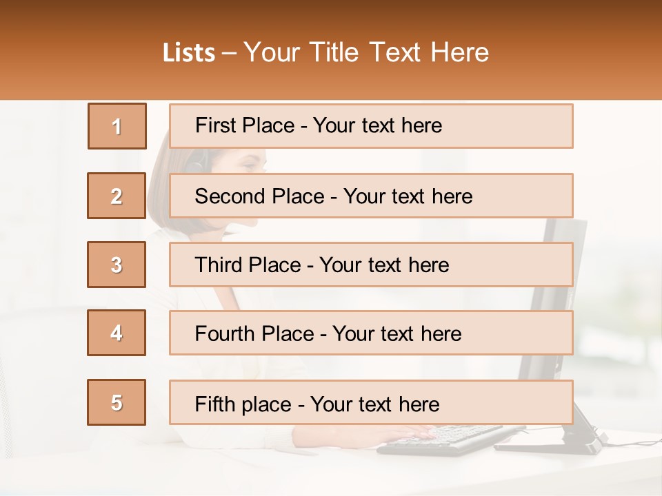 A Woman Wearing A Headset Using A Computer PowerPoint Template