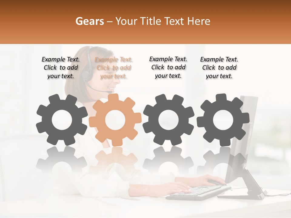 A Woman Wearing A Headset Using A Computer PowerPoint Template