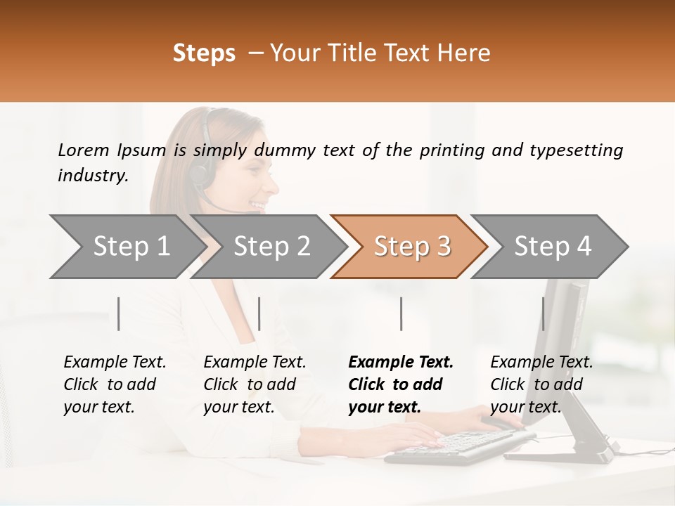A Woman Wearing A Headset Using A Computer PowerPoint Template