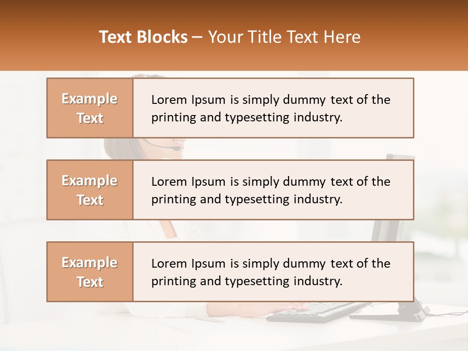 A Woman Wearing A Headset Using A Computer PowerPoint Template