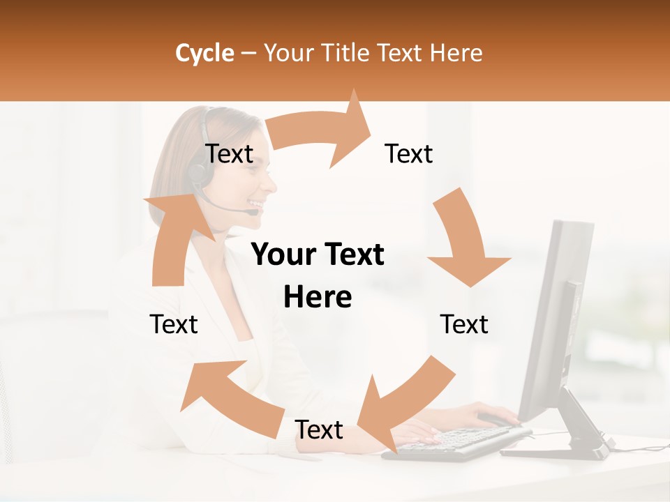 A Woman Wearing A Headset Using A Computer PowerPoint Template