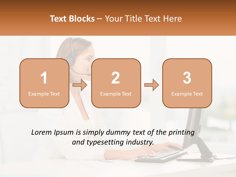 A Woman Wearing A Headset Using A Computer PowerPoint Template