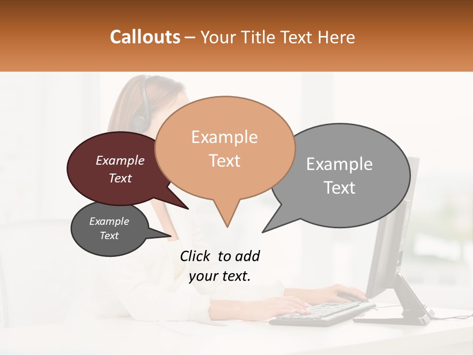 A Woman Wearing A Headset Using A Computer PowerPoint Template