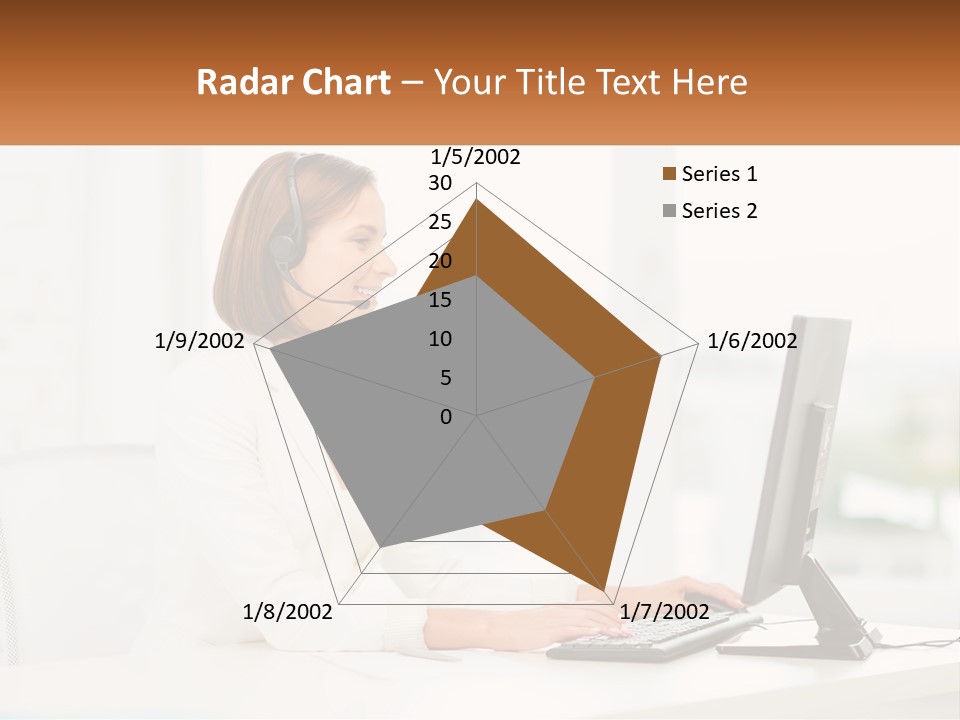 A Woman Wearing A Headset Using A Computer PowerPoint Template