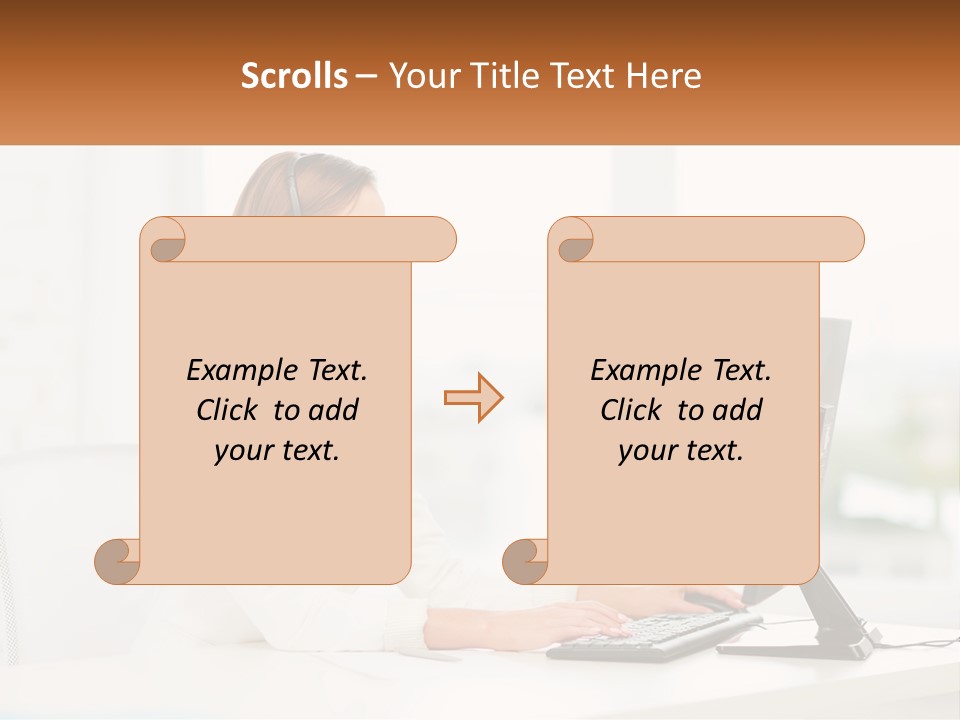 A Woman Wearing A Headset Using A Computer PowerPoint Template