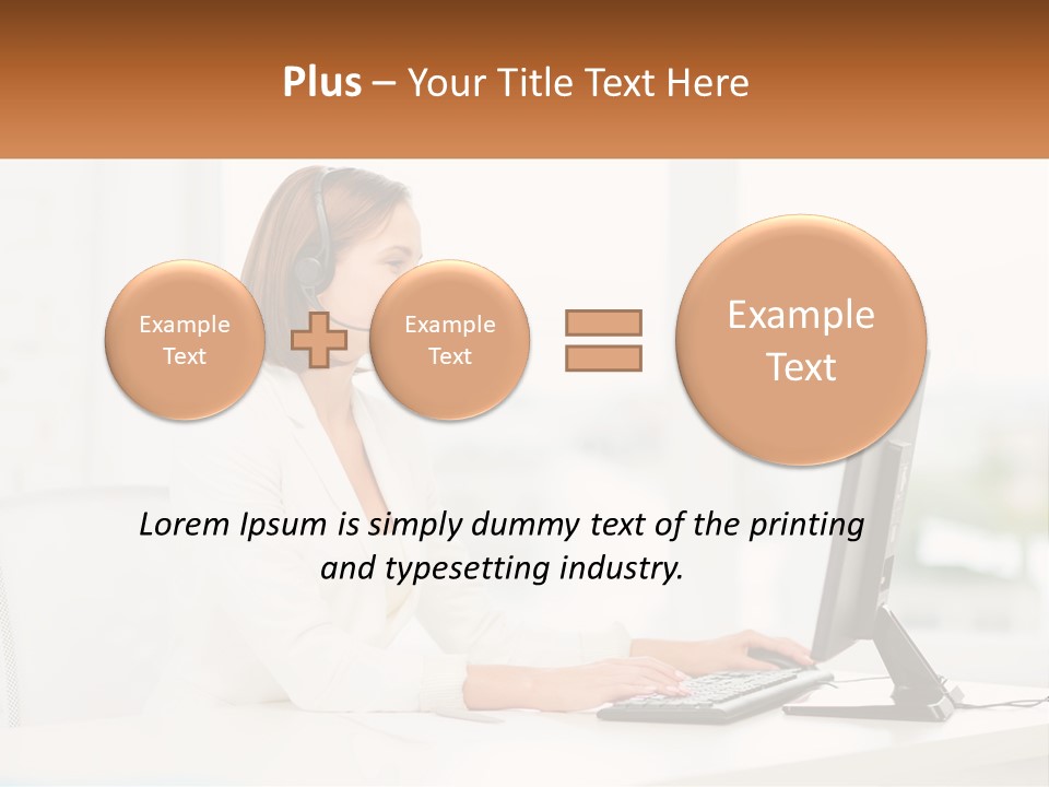 A Woman Wearing A Headset Using A Computer PowerPoint Template