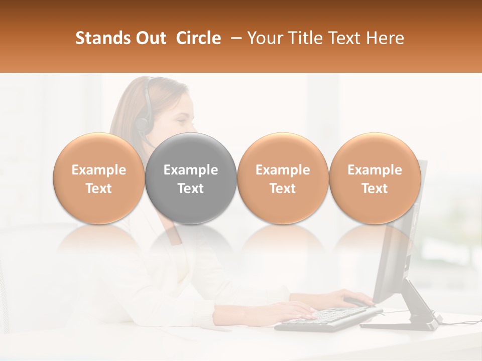 A Woman Wearing A Headset Using A Computer PowerPoint Template