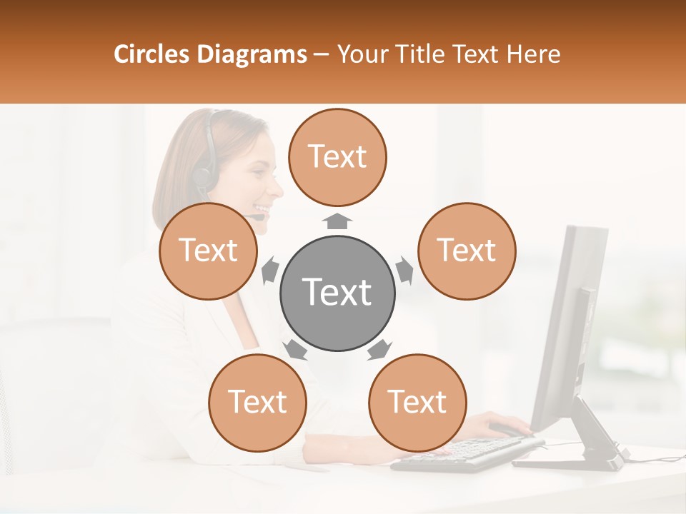 A Woman Wearing A Headset Using A Computer PowerPoint Template