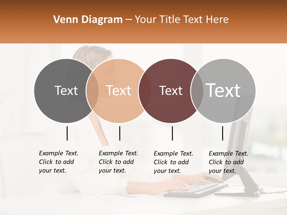 A Woman Wearing A Headset Using A Computer PowerPoint Template
