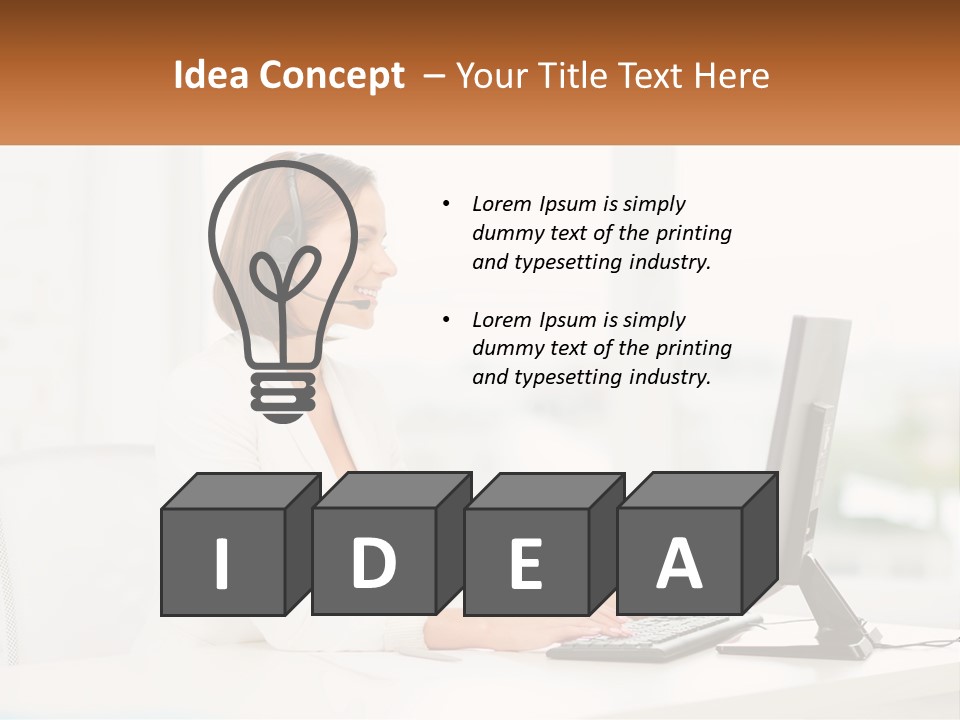 A Woman Wearing A Headset Using A Computer PowerPoint Template