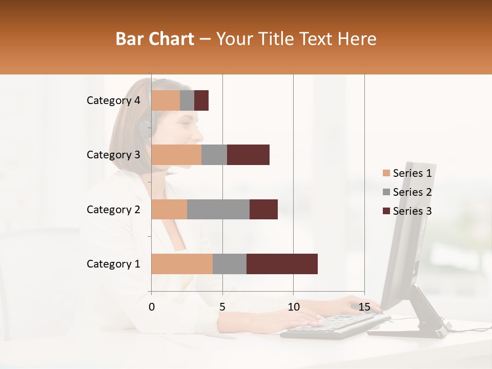 A Woman Wearing A Headset Using A Computer PowerPoint Template