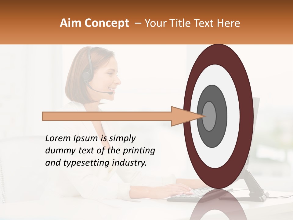 A Woman Wearing A Headset Using A Computer PowerPoint Template