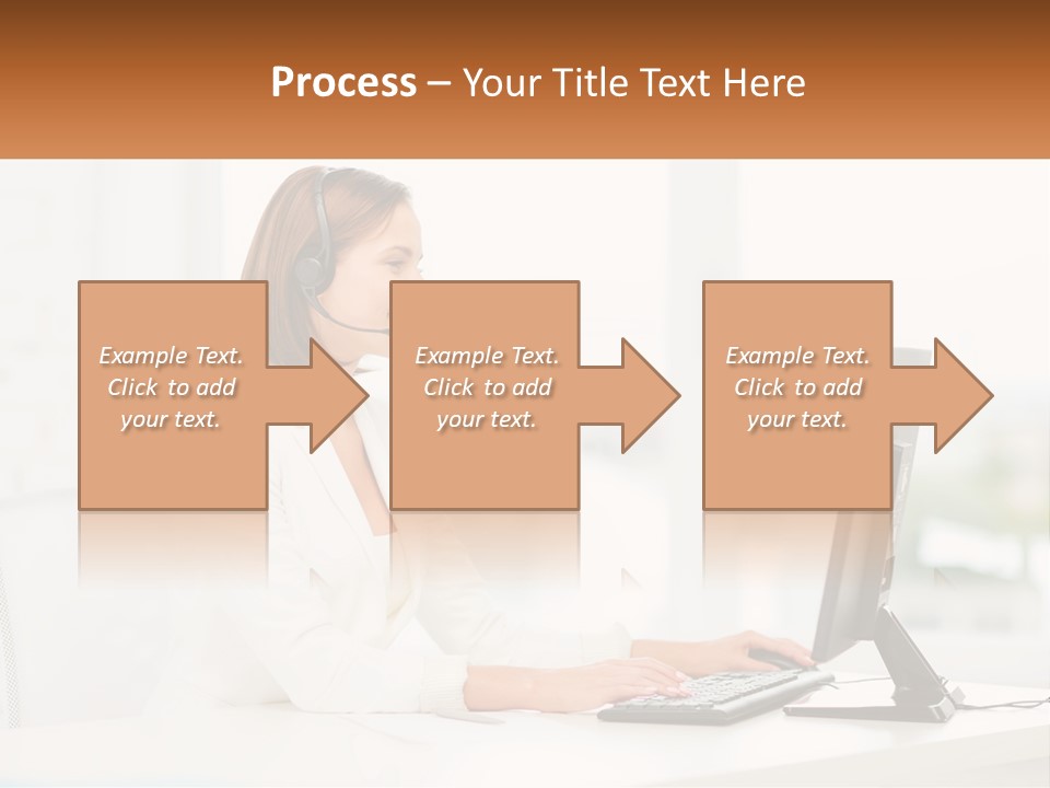 A Woman Wearing A Headset Using A Computer PowerPoint Template