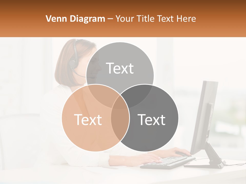 A Woman Wearing A Headset Using A Computer PowerPoint Template