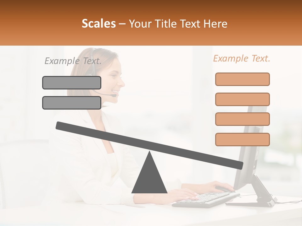 A Woman Wearing A Headset Using A Computer PowerPoint Template