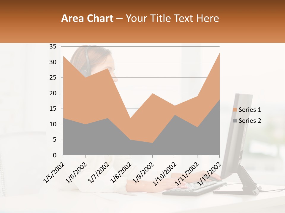 A Woman Wearing A Headset Using A Computer PowerPoint Template