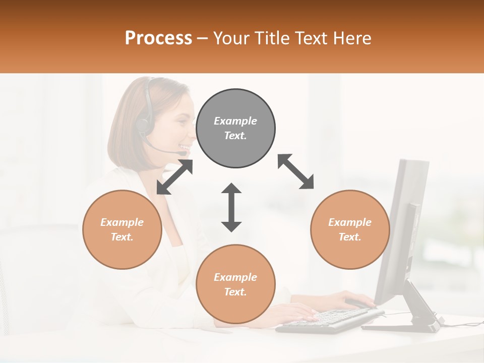 A Woman Wearing A Headset Using A Computer PowerPoint Template