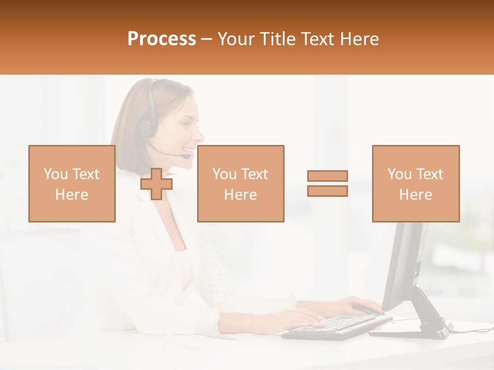 A Woman Wearing A Headset Using A Computer PowerPoint Template