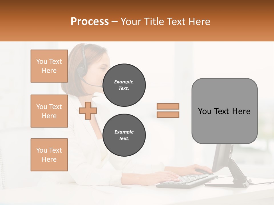 A Woman Wearing A Headset Using A Computer PowerPoint Template
