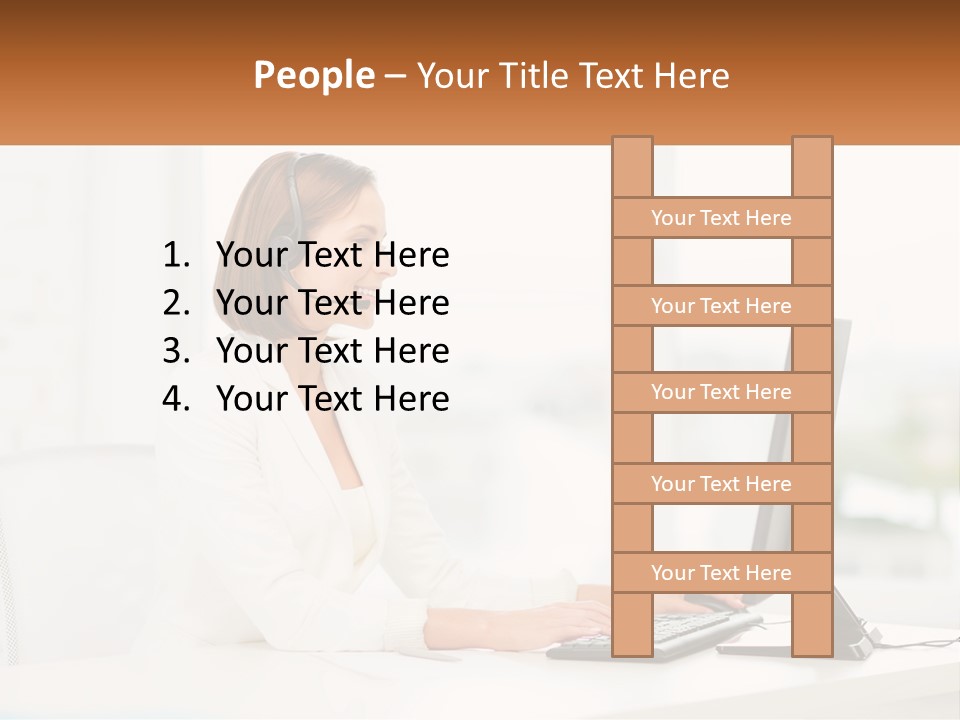 A Woman Wearing A Headset Using A Computer PowerPoint Template